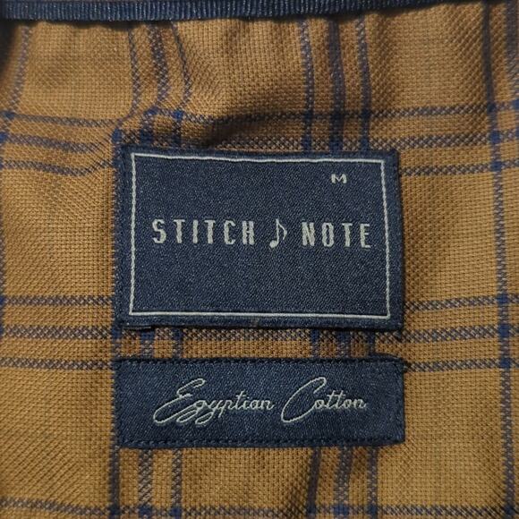 Stitch Note Brown Navy Plaid 100% Egyptian Cotton Button Up Casual Shirt Sz M - Picture 4 of 9